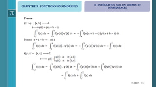 CHAPITRE 5 : FONCTIONS HOLOMORPHES
132F. AKEF
II - INTÉGRATION SUR UN CHEMIN ET
CONSÉQUENCES
 