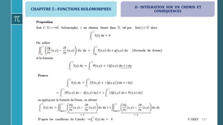 CHAPITRE 5 : FONCTIONS HOLOMORPHES
137F. AKEF
II - INTÉGRATION SUR UN CHEMIN ET
CONSÉQUENCES
 