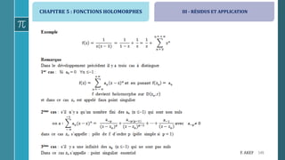 CHAPITRE 5 : FONCTIONS HOLOMORPHES
149F. AKEF
III - RÉSIDUS ET APPLICATION
 