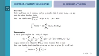 CHAPITRE 5 : FONCTIONS HOLOMORPHES
151F. AKEF
III - RÉSIDUS ET APPLICATION
 