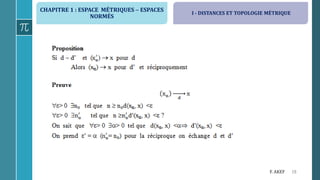 CHAPITRE 1 : ESPACE MÉTRIQUES  ESPACES
NORMÉS
19F. AKEF
I - DISTANCES ET TOPOLOGIE MÉTRIQUE
 