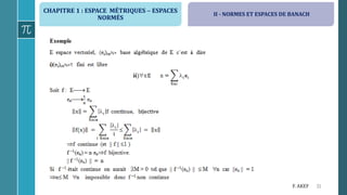 CHAPITRE 1 : ESPACE MÉTRIQUES  ESPACES
NORMÉS
31F. AKEF
II - NORMES ET ESPACES DE BANACH
 