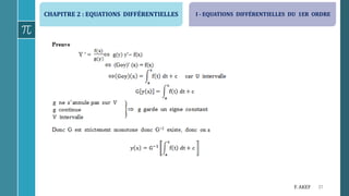 CHAPITRE 2 : EQUATIONS DIFFÉRENTIELLES
37F. AKEF
I - EQUATIONS DIFFÉRENTIELLES DU 1ER ORDRE
 
