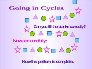 Now the pattern is complete. Going in Cycles Can you fill the blanks correctly? Now see carefully : 