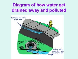 Diagram of how water get   drained   away and polluted 