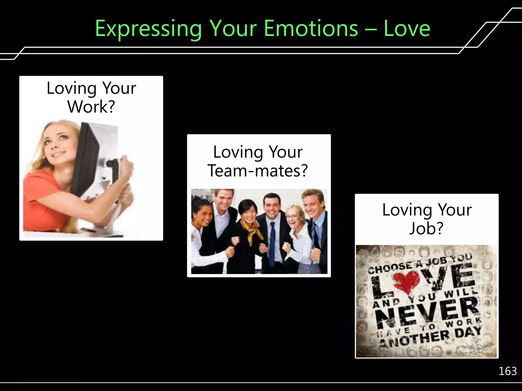Expressing Your Emotions – Love
Loving Your
Work?
Loving Your
Team-mates?
Loving Your
Job?

163

 