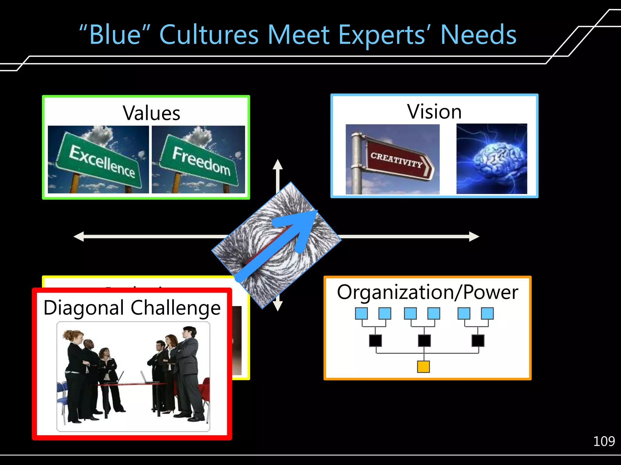 ―Blue‖ Cultures Meet Experts’ Needs
Values

Inclusion
Diagonal Challenge

Vision

Organization/Power

Nobel

109

 
