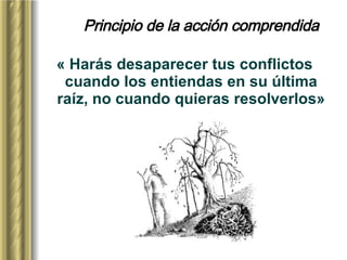 Principio de la acción comprendida « Harás desaparecer tus conflictos cuando los entiendas en su última raíz, no cuando quieras resolverlos» 