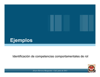 Ejemplos


Identificación de competencias comportamentales de rol



              Alvaro Herrera Murgueitio - Cali, junio de 2011
 
