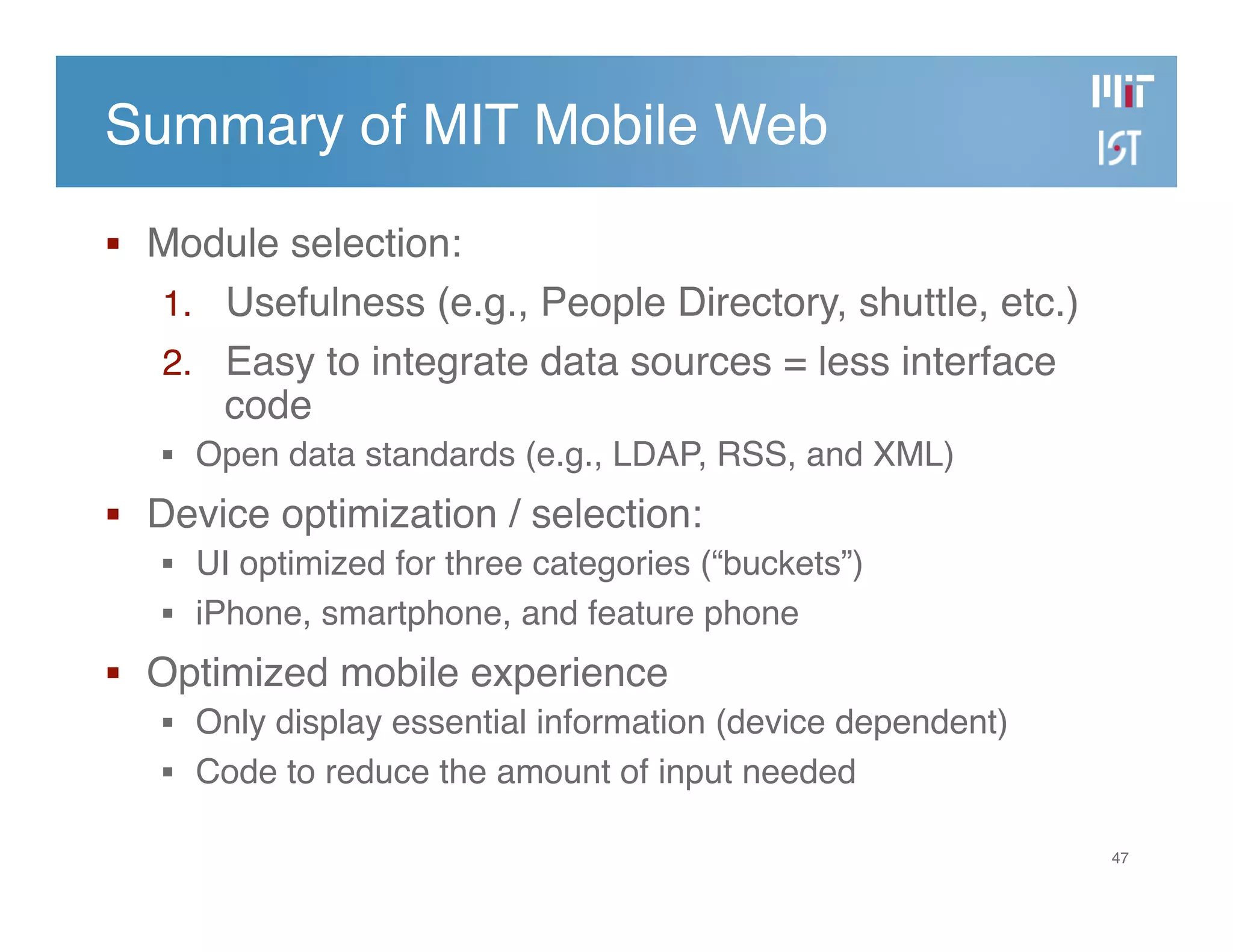 Developing the MIT Mobile Web
