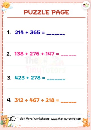 Tiny Tim Math Questions Adding Comprehensive Addition Worksheets and Word Problems for Elementary Math ...