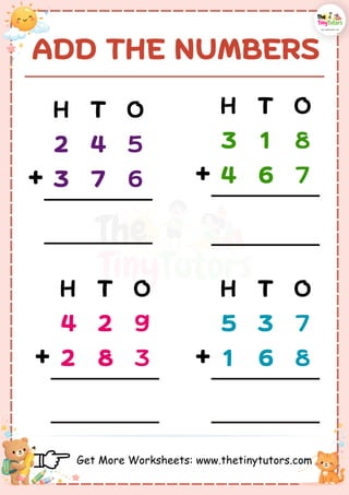 Tiny Tim Math Questions Adding Comprehensive Addition Worksheets and Word Problems for Elementary Math ...