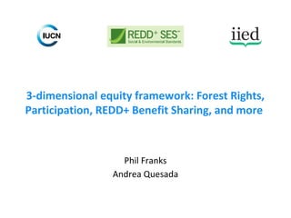 3-dimensional equity framework: Forest Rights,
Participation, REDD+ Benefit Sharing, and more
Phil Franks
Andrea Quesada
 