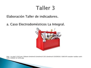 Elaboración Taller de indicadores.
a. Caso Electrodomésticos La Integral.
http://us.cdn2.123rf.com/168nwm/dimdimich/dimdimich1205/dimdimich120500030/13803476-wooden-toolbox-with-
tools-isolated-on-white.jpg
 