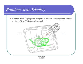 Random Scan Display
   Random Scan Displays are designed to draw all the component lines of
   a picture 30 to 60 times each second.




                                Vinay Arora
                                TU, CSED
 