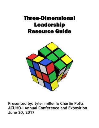 Three-Dimensional
Leadership
Resource Guide
Presented by: tyler miller & Charlie Potts
ACUHO-I Annual Conference and Exposition
June 20, 2017
 