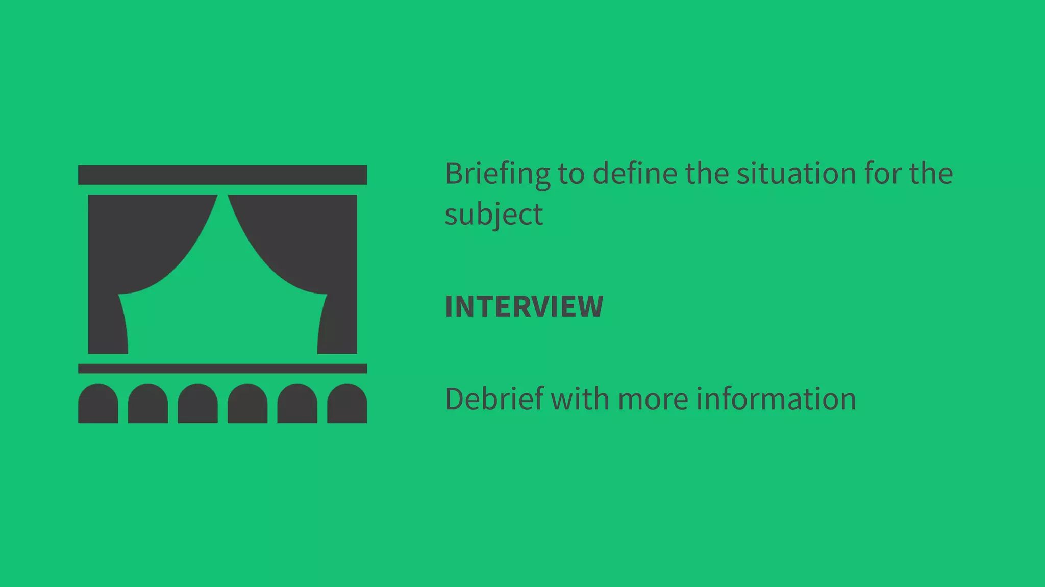 Briefing to define the situation for the
subject
Debrief with more information
INTERVIEW
 