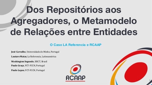 Dos Repositórios aos
Agregadores, o Metamodelo
de Relações entre Entidades
O Caso LA Referencia e RCAAP
José Carvalho, Uni...