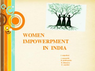 Free Powerpoint Templates
Page 1
Free Powerpoint Templates
WOMEN
IMPOWERPMENT
IN INDIA
J. saipallavi
J. sravanthi
N. prathyusha
B. bhavana
K. varshini
 