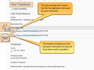 The top envelop icon means
the file has not been retrieved
by your instructor.
The bottom envelop icon file
has been retrieved. (It may not
have been read or graded.)
 