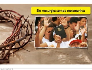 Ele ressurgiu: somos testemunhas
sábado, 6 de julho de 13
 