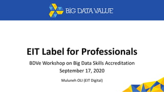 EIT Label for Professionals
BDVe Workshop on Big Data Skills Accreditation
September 17, 2020
Muluneh OLI (EIT Digital)
 