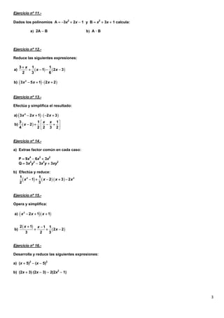 3 ejercicios de expresiones algebraicas | PDF