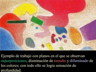 25

Ejemplo de trabajo con planos en el que se observan
superposiciones, disminución de tamaño y difuminado de
los colores; con todo ello se logra sensación de
profundidad.

 