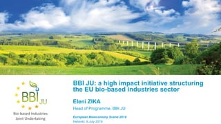 Bio-based Industries
Joint Undertaking
BBI JU: a high impact initiative structuring
the EU bio-based industries sector
Eleni ZIKA
Head of Programme, BBI JU
European Bioeconomy Scene 2019
Helsinki, 9 July 2019
 
