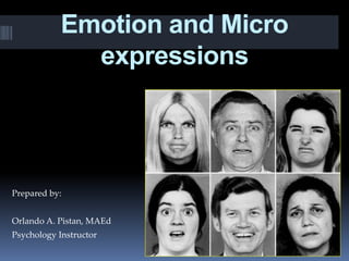 Emotion and Micro
expressions
Prepared by:
Orlando A. Pistan, MAEd
Psychology Instructor
 