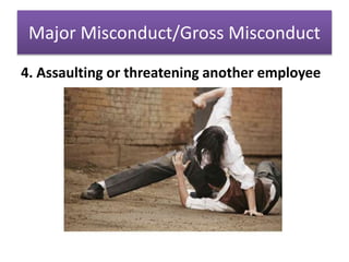 Major Misconduct/Gross Misconduct
4. Assaulting or threatening another employee
 