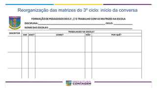 Reorganização das matrizes do 3º ciclo: início da conversa
 