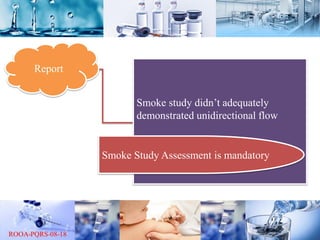 Report
Smoke study didn’t adequately
demonstrated unidirectional flow
Smoke Study Assessment is mandatory
 