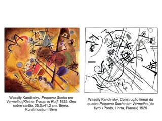 Wassily Kandinsky,  Pequeno Sonho em Vermelho [Kleiner Traum in Rot ] , 1925, óleo sobre cartão, 35,5x41,2 cm, Berna: Kunstmuseum Bern Wassily Kandinsky, Construção linear do quadro  Pequeno Sonho em Vermelho  (do livro «Ponto, Linha, Plano») 1925 