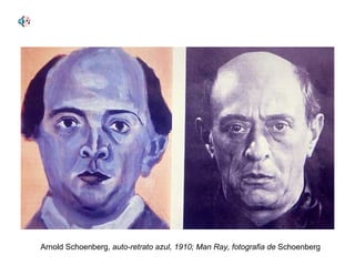 Arnold Schoenberg,  auto-retrato azul, 1910; Man Ray, fotografia de  Schoenberg 