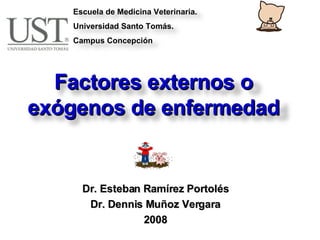Dr. Esteban Ramírez Portolés Dr. Dennis Muñoz Vergara 2008 Factores externos o exógenos de enfermedad Escuela de Medicina Veterinaria. Universidad Santo Tomás. Campus Concepción 