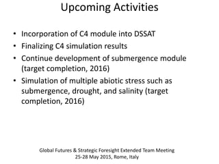 Global Futures & Strategic Foresight Extended Team Meeting
25-28 May 2015, Rome, Italy
Upcoming Activities
• Incorporation...