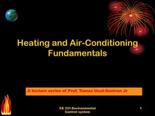 Heating and Air-Conditioning
       Fundamentals



  A lecture series of Prof. Tomas Ucol-Ganiron Jr



                CE 331-Environmental                1
                   Control system
 