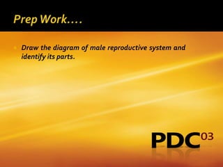    Draw the diagram of male reproductive system and
    identify its parts.
 