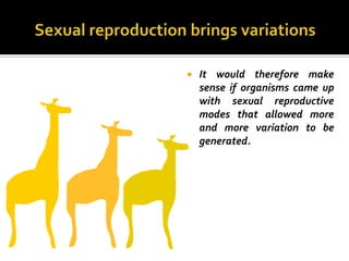    It would therefore make
    sense if organisms came up
    with sexual reproductive
    modes that allowed more
    and more variation to be
    generated.
 