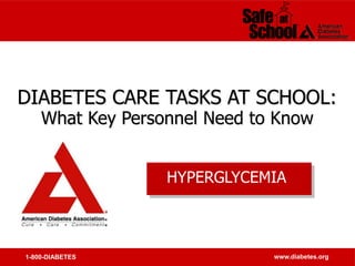 1-800-DIABETES www.diabetes.org
DIABETES CARE TASKS AT SCHOOL:
What Key Personnel Need to Know
HYPERGLYCEMIA
 