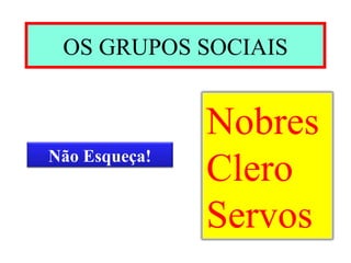 OS GRUPOS SOCIAIS Nobres Clero Servos Não Esqueça! 