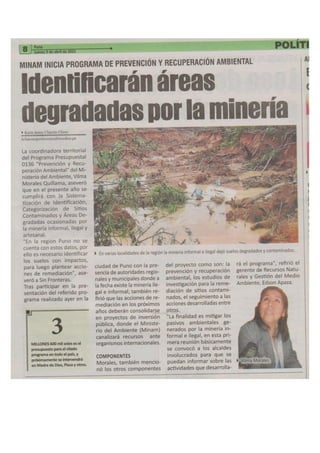 3   identificarán areas degradadas por la minería