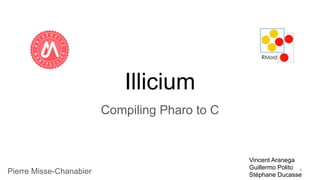 Illicium
Compiling Pharo to C
1Pierre Misse-Chanabier
Vincent Aranega
Guillermo Polito
Stéphane Ducasse
 