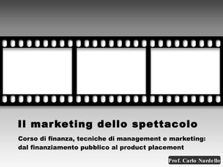 Il marketing dello spettacolo Corso di finanza, tecniche di management e marketing: dal finanziamento pubblico al product placement Prof. Carlo Nardello 