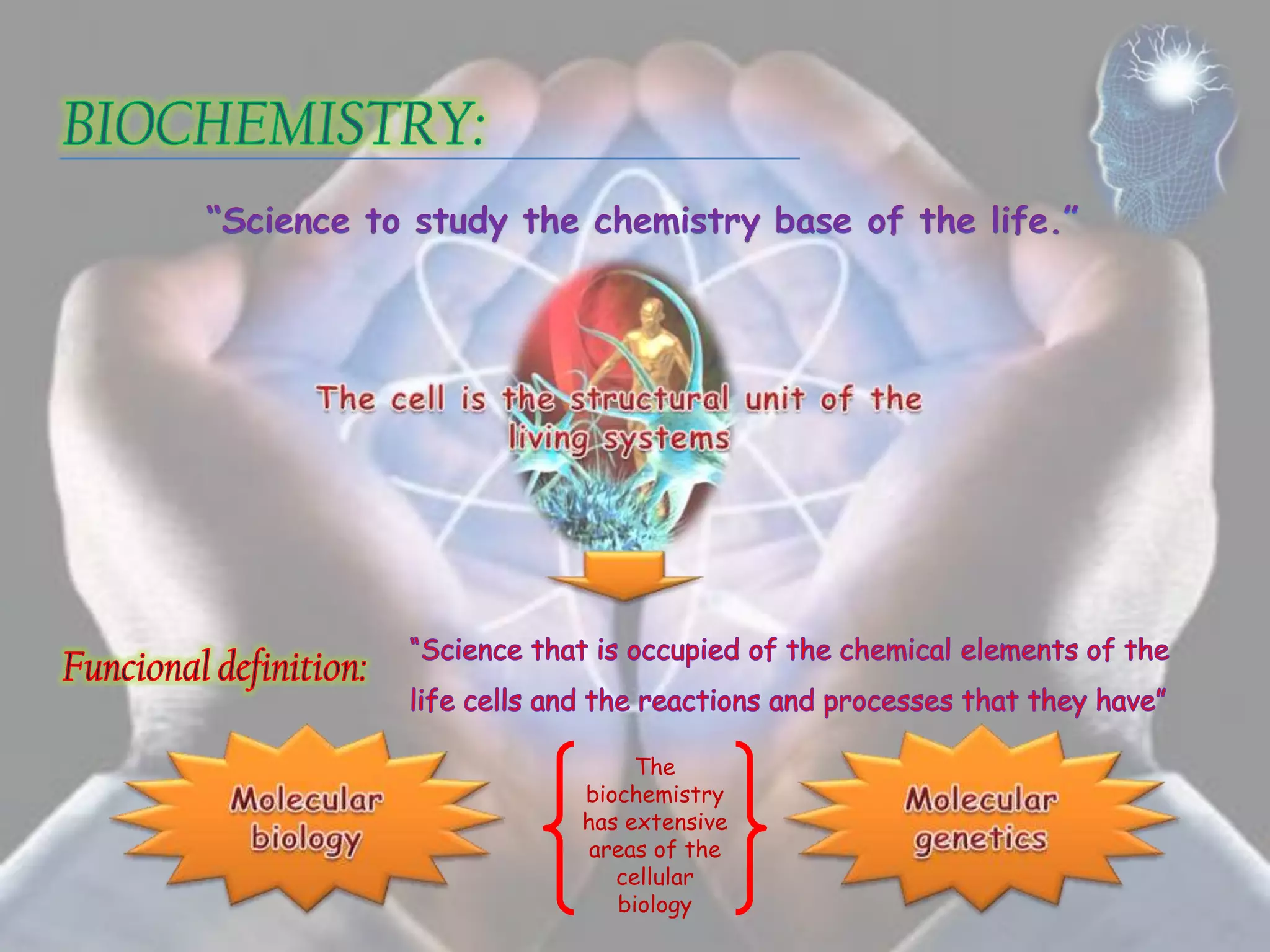 The
biochemistry
has extensive
 areas of the
   cellular
   biology
 