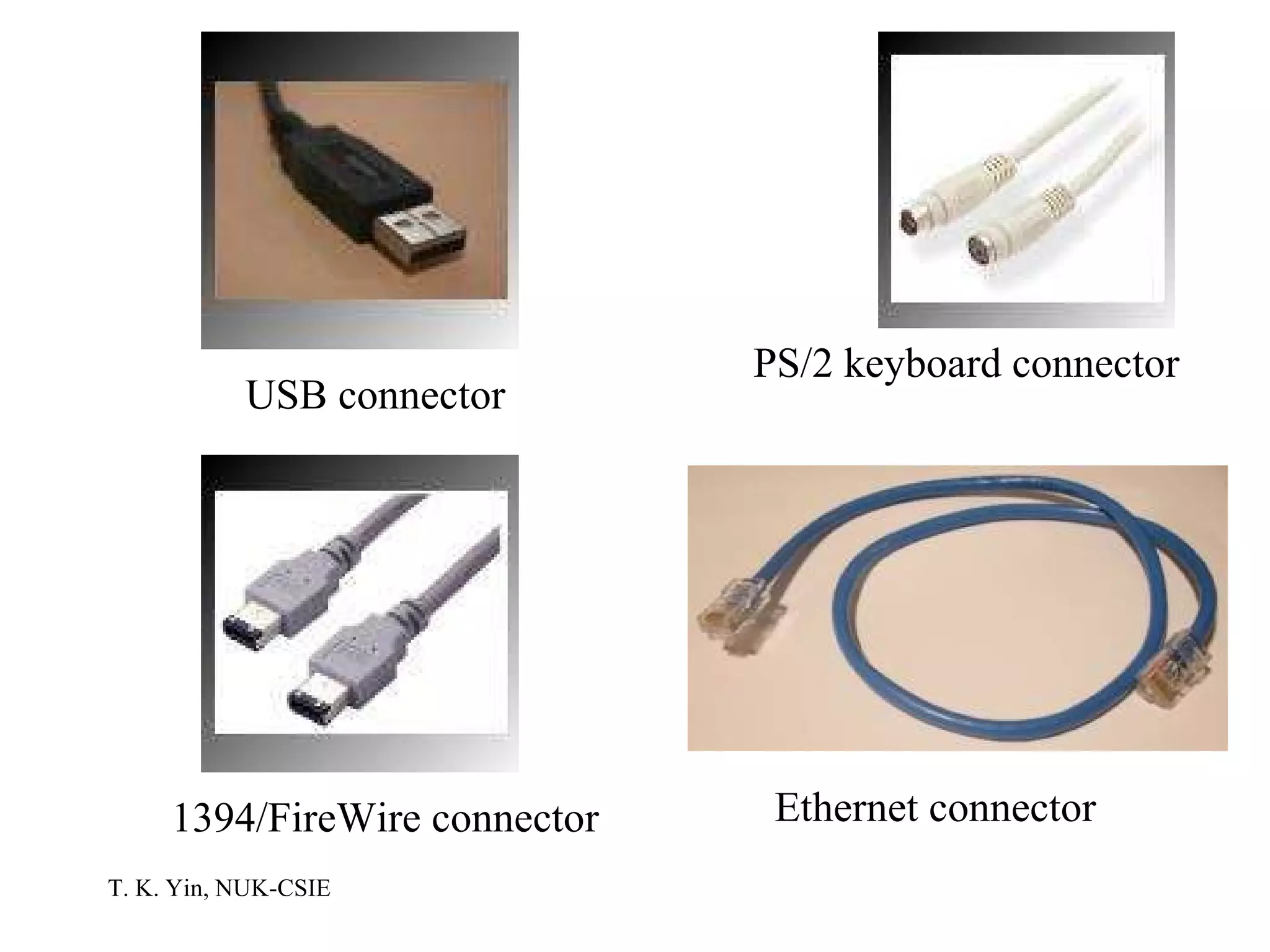 USB connector PS/2 keyboard connector 1394/FireWire connector Ethernet connector 