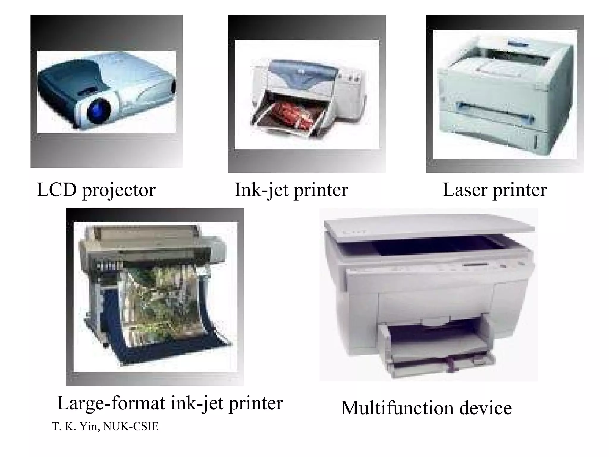 LCD projector Ink-jet printer Laser printer Large-format ink-jet printer Multifunction device 