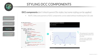 STYLING DCC COMPONENTS
*Copyright Maven Analytics, LLC
DCC components don’t inherit parent Div styles, but some styling can be applied
• NOTE: Only some portions of DCC components can be styled without modifying the CSS code
The background is now black,
but the expanded options are
still white,
The font color is light grey,
but the placeholder text is
much darker
 