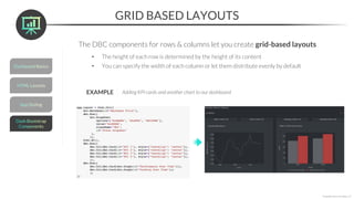 GRID BASED LAYOUTS
*Copyright Maven Analytics, LLC
EXAMPLE Adding KPI cards and another chart to our dashboard
The DBC components for rows & columns let you create grid-based layouts
• The height of each row is determined by the height of its content
• You can specify the width of each column or let them distribute evenly by default
 